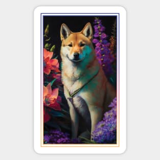 Jindo Dog Vibrant Tropical Flower Tall Digital Oil Painting Portrait 2 Sticker